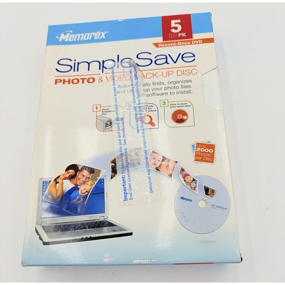 Memorex SimpleSave Photo & Video Backup DVD 5 Pack Record Once Sealed